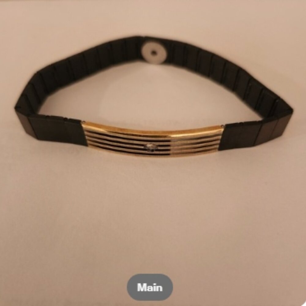 LeMan's 14K Yellow Gold Diamond Unisex Black Bracelet